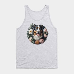 Tricolor Australian Shepherd Framed By Peonies Tank Top